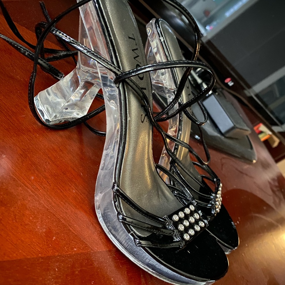 Two Lips Strappy Sandals with clear heel